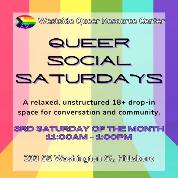 Queer Social Saturdays flyer: full details in event description.