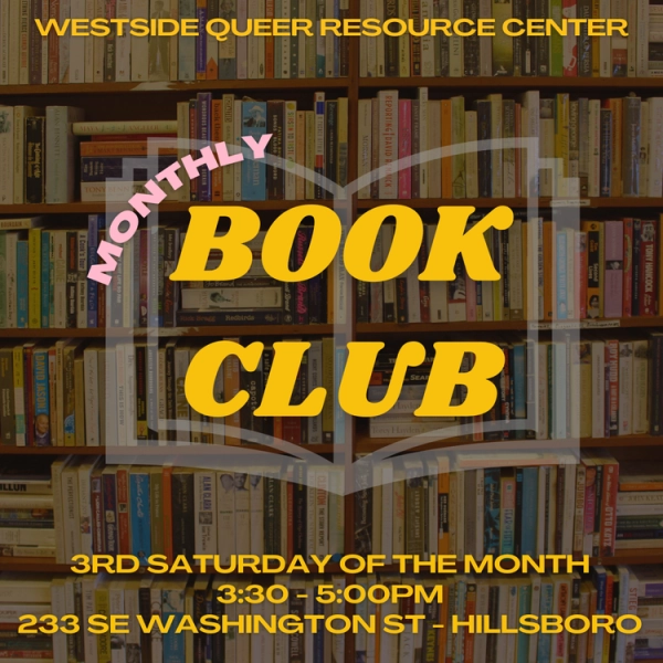 Monthly book club flyer: full details in event description.