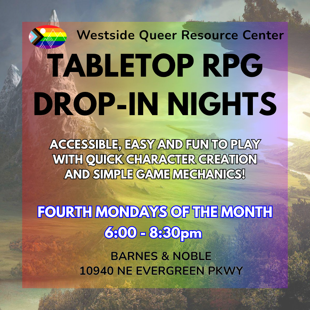 Tabletop role playing game drop-in nights flyer: full details in event description.